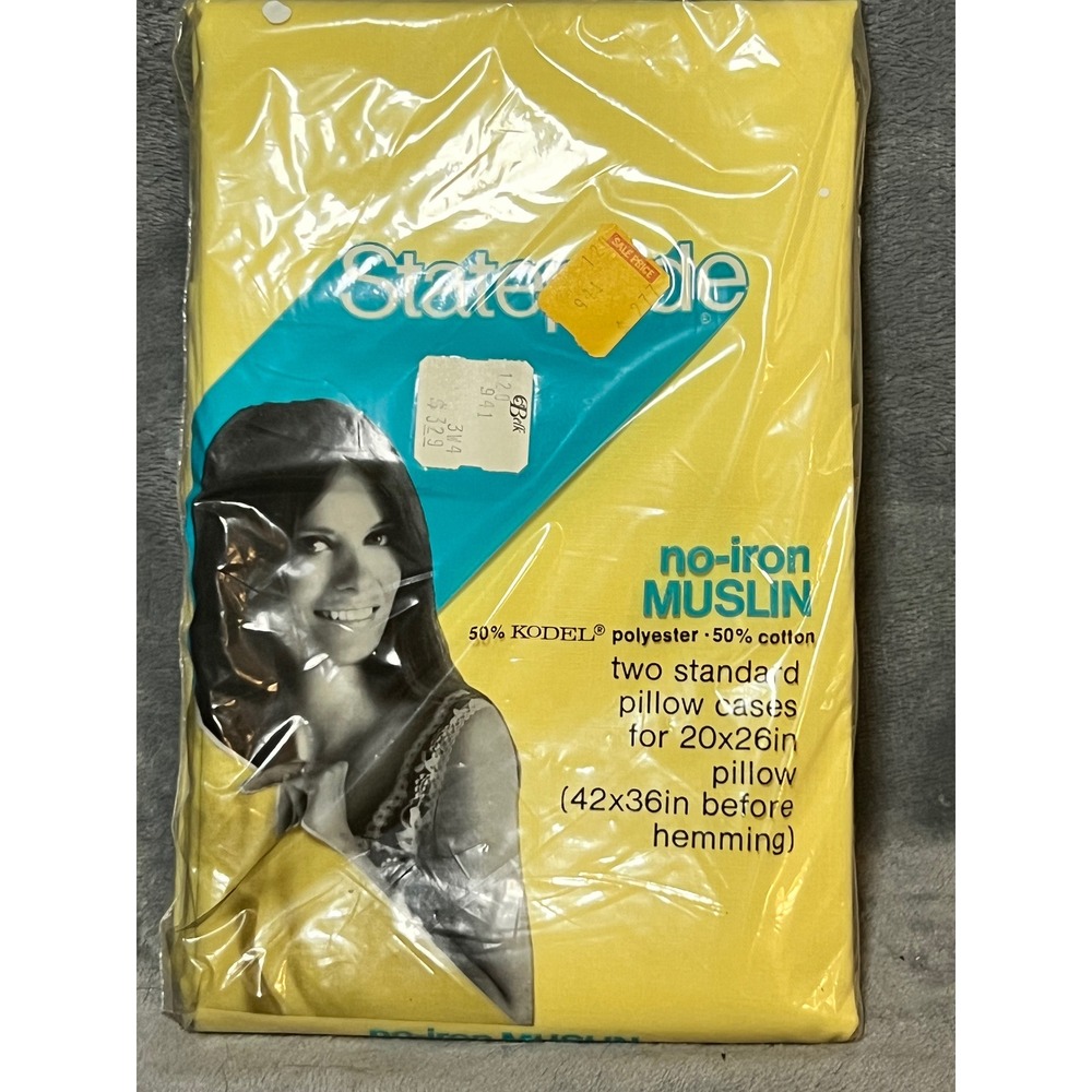 NOS Statepride Yellow Muslin Pillowcases Vintage Standard Pair Deadstock